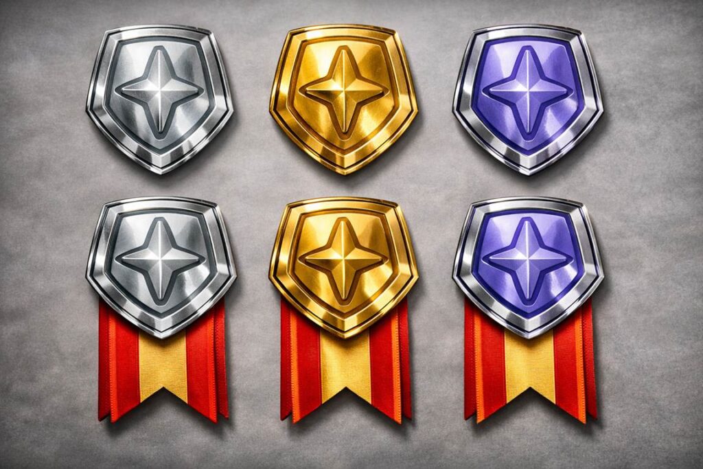 シルバー会員・ゴールド会員・プラチナ会員のバッチと勲章